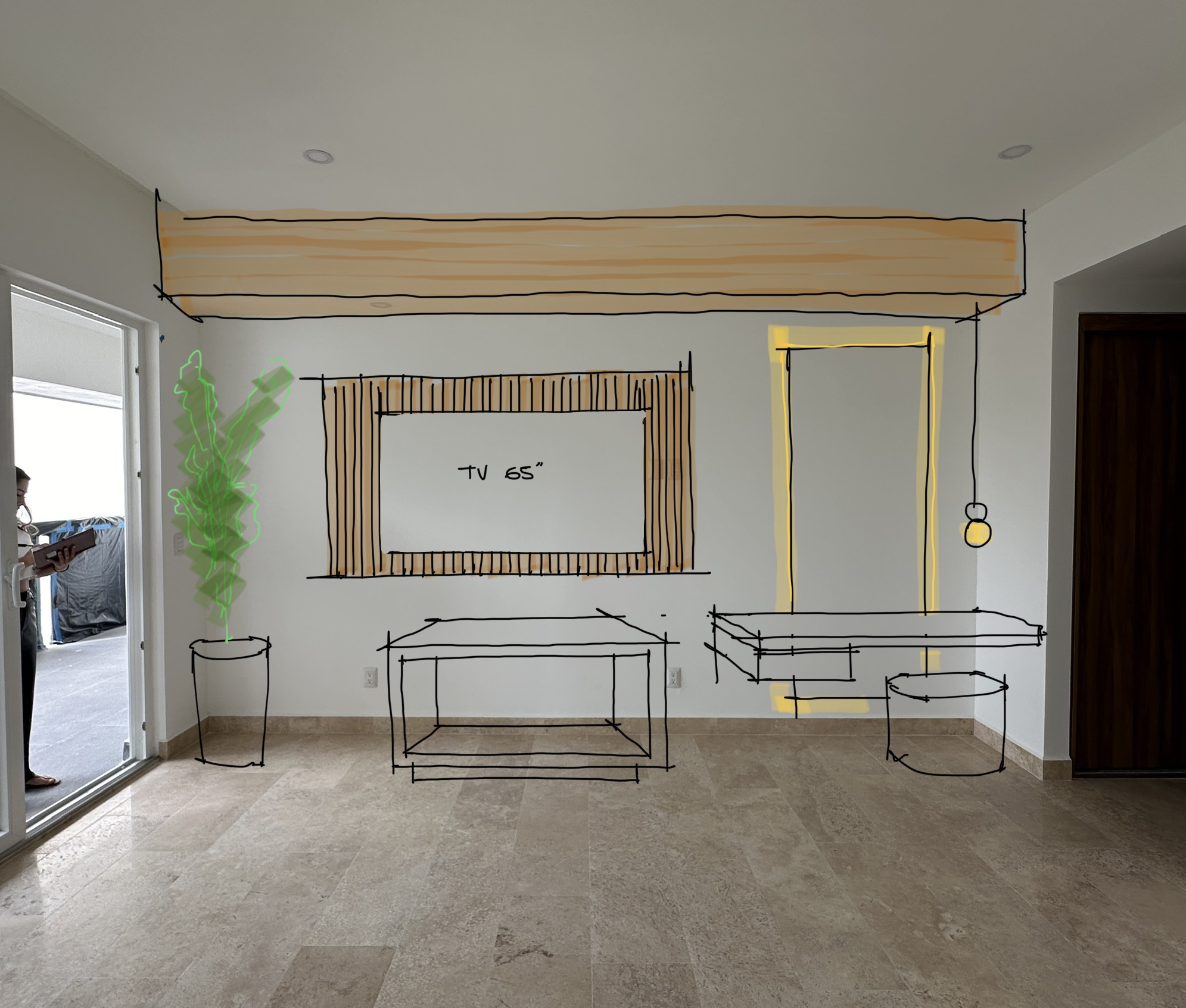 Boceto de diseño sobre foto de sala vacía — Harbor 107