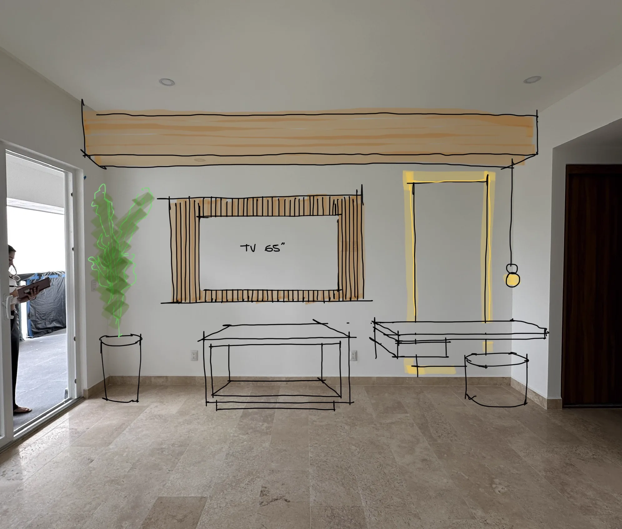 Boceto de diseño sobre foto de sala vacía — Harbor 107