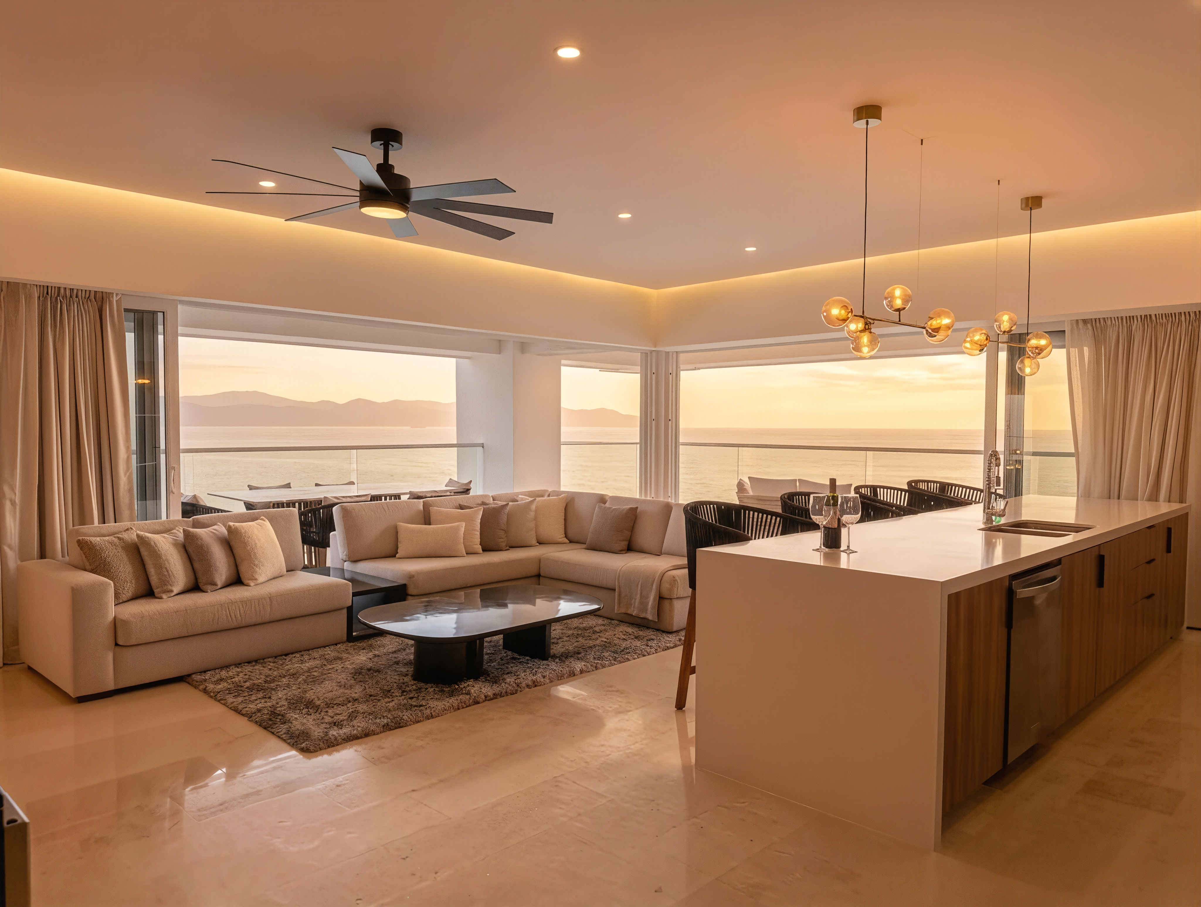 Harbor 401 — sala principal con vista al mar, Puerto Vallarta